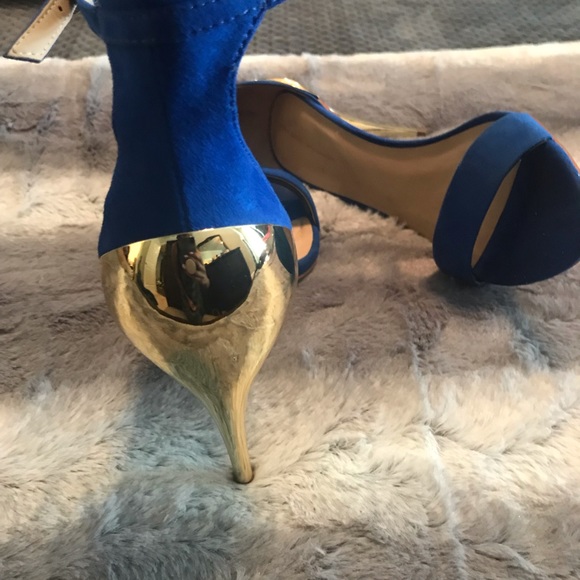 Zara Cobalt Blue Sandal with Gold Heel - Picture 4 of 4